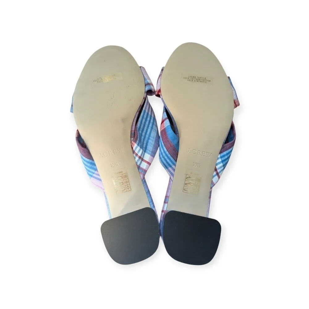 J.Crew Blue Pink Plaid Knotted Slide Sandals Beach Wedding Size 10.5